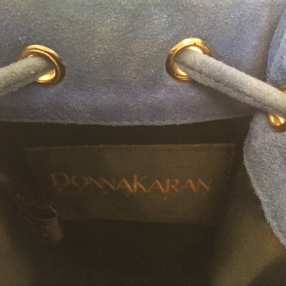 DONNA KARAN blue suede cross body bucket bag - Picture 4 of 6